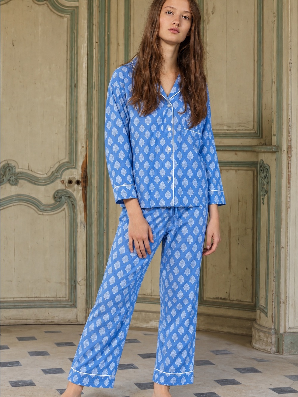 Marigot Classic Long Pajama Set Blue & White – Size Small